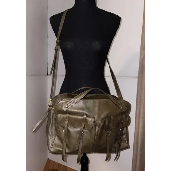 BANANA REPUBLIC Leather Large Duffle North/South Tote Dark Olive Green 2015 - Picture 7 of 16